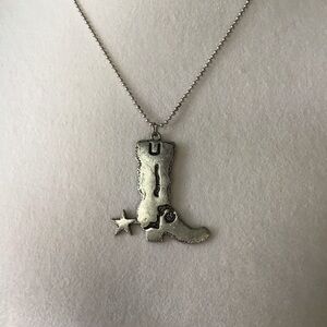 Texas Cowgirl Boot Spur Necklace Western Boho Silver Tone Ball Chain Adjusts NEW